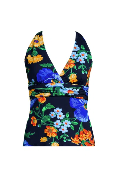 Lands' End Women's Ddd-cup V-neck Plunge X Back Tankini Top In Blue