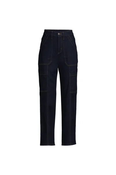 Lands' End Women's Denim High Rise Utility Cargo Ankle Jeans In Black