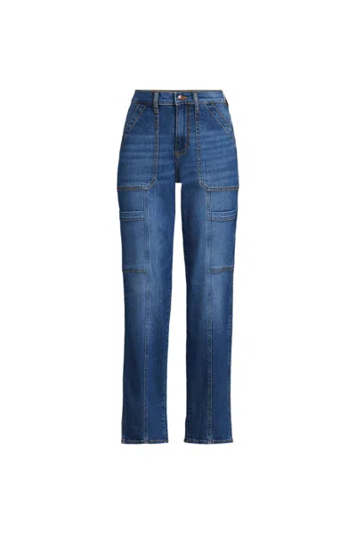Lands' End Women's Denim High Rise Utility Cargo Ankle Jeans In Blue