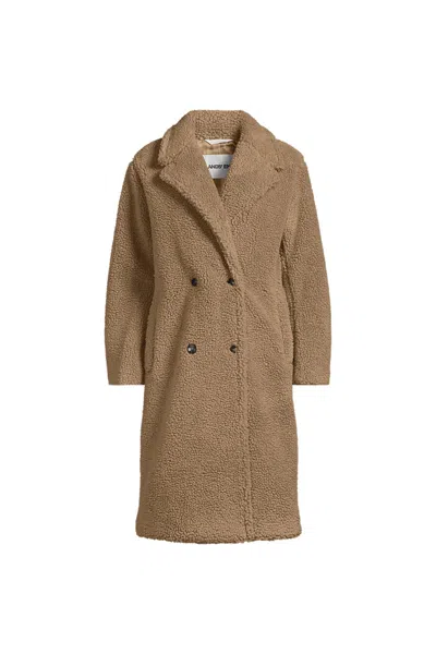 Lands' End Women's Double Breasted Sherpa Fleece Coat In Brown