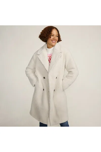 Lands' End Women's Double Breasted Sherpa Fleece Coat In White