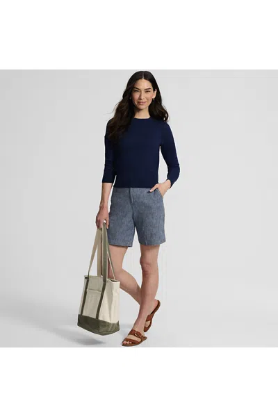Lands' End Women's Double Trim Cotton Crew Neck Sweater In Blue