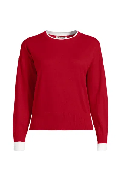 Lands' End Plus Size Double Trim Cotton Crew Neck Sweater In Blue