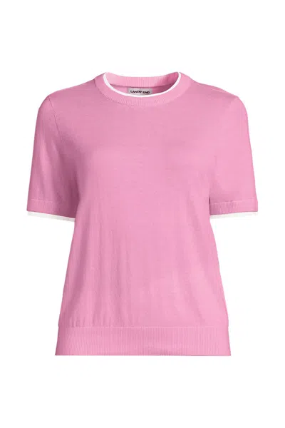 Lands' End Double Trim Cotton Crew Neck Tee Sweater In Pink