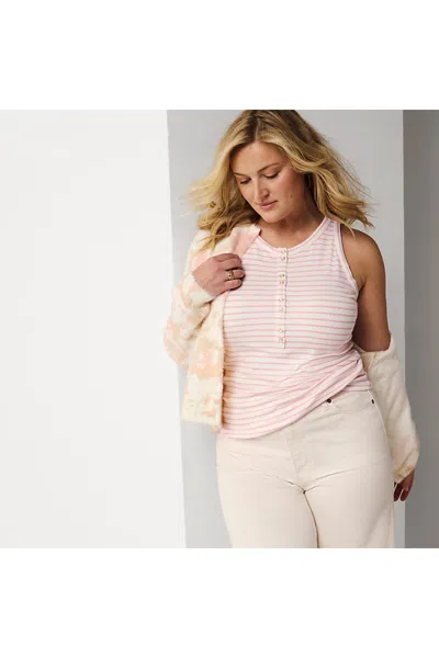 Lands' End Women's Drapey Rib Fitted Henley Tank Top In Pink