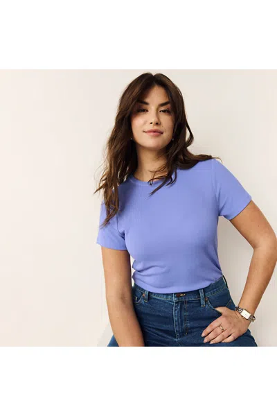 Lands' End Women's Drapey Rib Fitted Short Sleeve Mini T-shirt In Blue