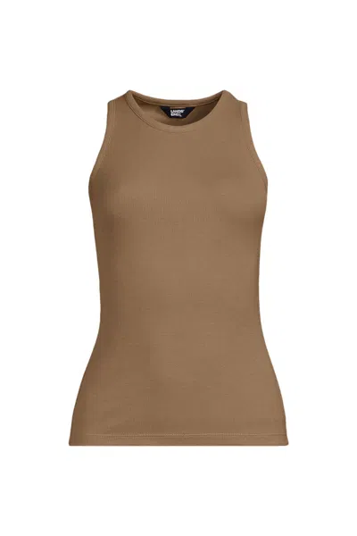 Lands' End Women's Drapey Rib Fitted Tank Top In Brown