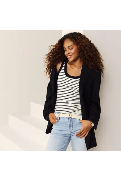 Lands' End Women's Drapey Rib Fitted Tank Top In Black