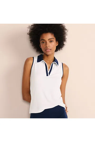 Lands' End Women's Drapey Rib Sleeveless Johnny Collar Polo Shirt In White