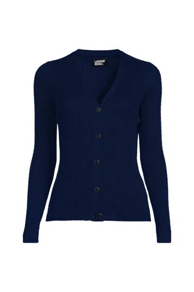 Lands' End Women's Drifter Baby Cable Vneck Cardigan Sweater - Set Top In Blue