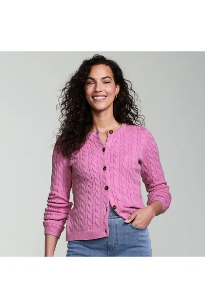 Lands' End Women's Drifter Cable Cardigan Sweater In Pink