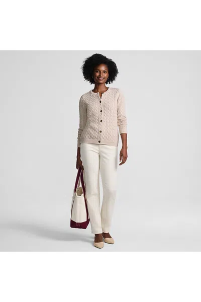 Lands' End Women's Drifter Cable Cardigan Sweater In Tan