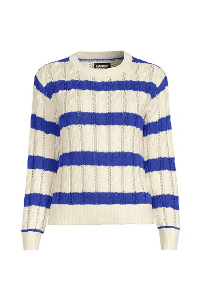 Lands' End Women's Drifter Cable Pointelle Stitch Sweater In Neutral