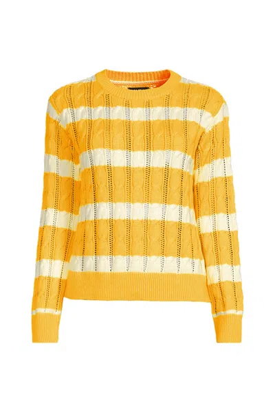 Lands' End Women's Drifter Cable Pointelle Stitch Sweater In Yellow