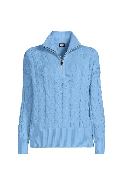 Lands' End Women's Drifter Cable Quarter Zip Sweater In Blue