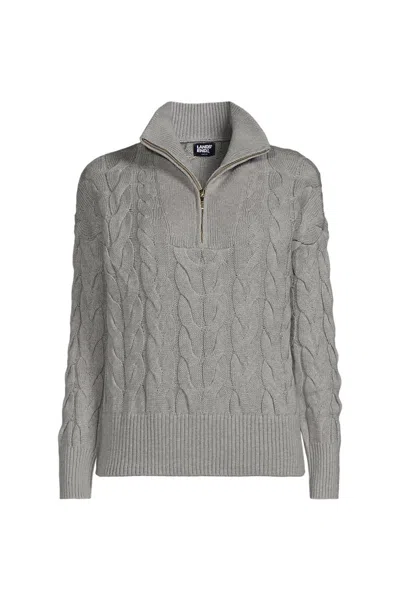 Lands' End Women's Drifter Cable Quarter Zip Sweater In Gray