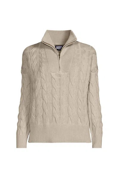 Lands' End Women's Drifter Cable Quarter Zip Sweater In Ivory