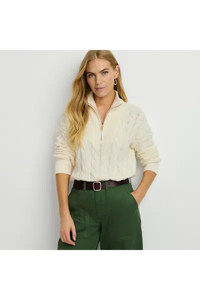 Lands' End Women's Drifter Cable Quarter Zip Sweater In Ivory