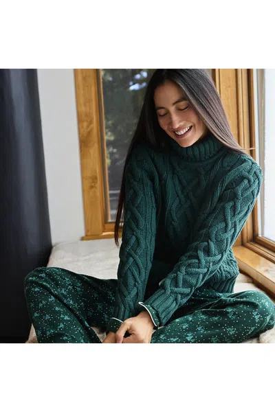 Lands' End Women's Drifter Cable Turtleneck Sweater In Green