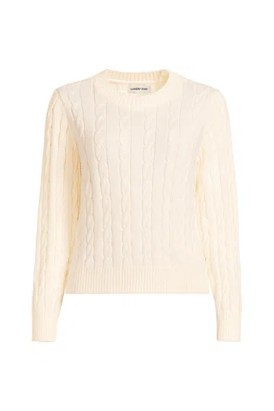 Lands' End Women's Drifter Classic Cable Crew Neck Sweater In White