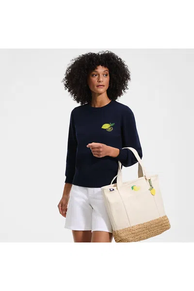 Lands' End Women's Drifter Embellished Crew Neck Sweater In Blue