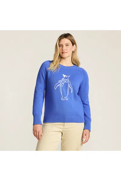 Lands' End Women's Drifter Embroidered Raglan Crew Neck Sweater In Blue
