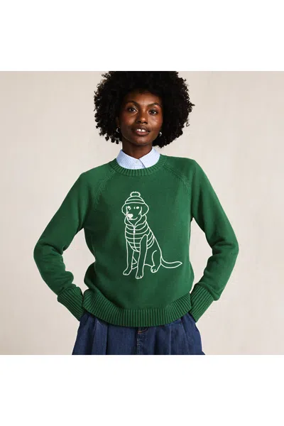 Lands' End Women's Drifter Embroidered Raglan Crew Neck Sweater In Green