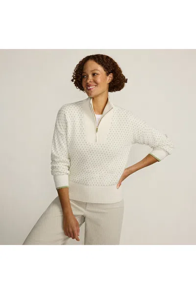 Lands' End Women's Drifter Floatback Jacquard Quarter Zip Sweater In White