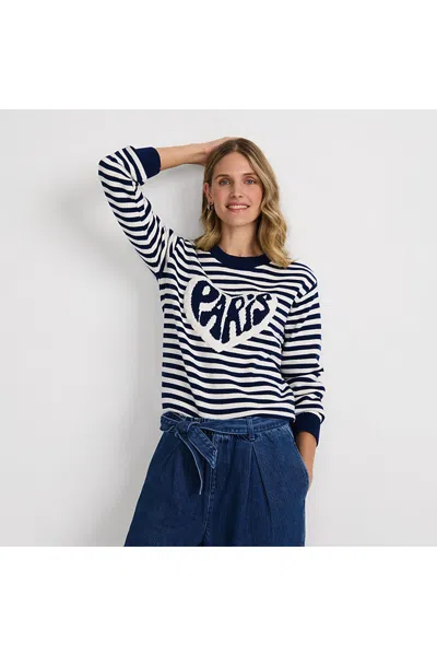 Lands' End Women's Drifter Jacquard Crew Neck Sweater In Blue