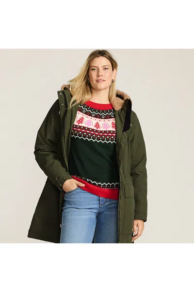 Lands' End Women's Drifter Jacquard Raglan Crew Neck Sweater In Green