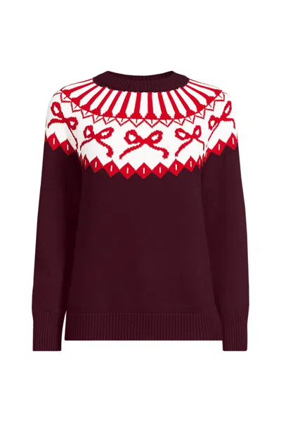 Lands' End Women's Drifter Jacquard Raglan Crew Neck Sweater In Red