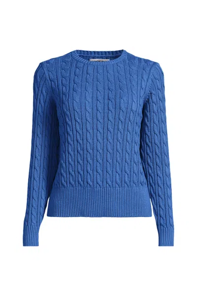Lands' End Women's Drifter Modern Cable Crew Sweater In Blue