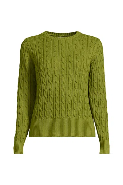 Lands' End Women's Drifter Modern Cable Crew Sweater In Green
