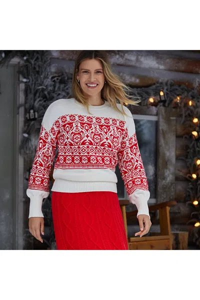 Lands' End Women's Drifter Placed Jacquard Jersey Crew Neck Sweater In Red