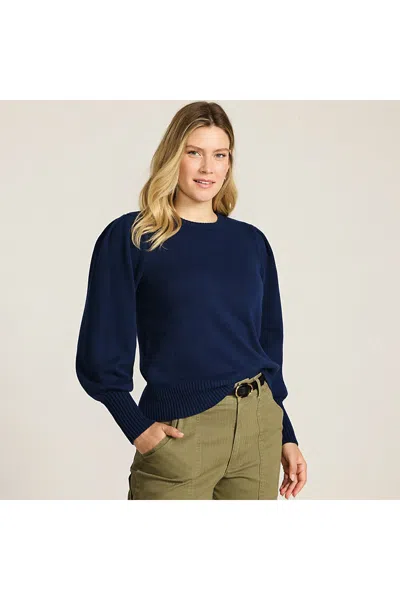 Lands' End Women's Drifter Puff Sleeve Crew Neck Sweater In Blue