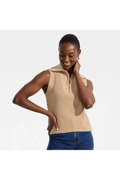 Lands' End Women's Drifter Quarter Zip Vest Sweater In White