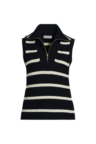 Lands' End Women's Drifter Quarter Zip Vest Sweater In Black