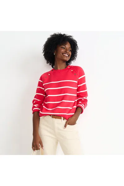 Lands' End Women's Drifter Raglan Button Bib Crew Neck Sweater In Pink