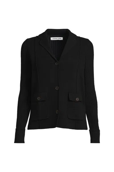 Lands' End Women's Drifter Ribbed Collared Blazer Sweater In Black