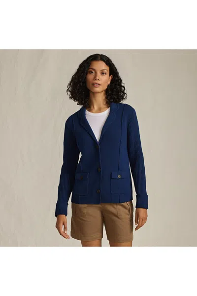 Lands' End Women's Drifter Ribbed Collared Blazer Sweater In Blue
