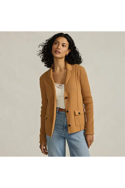 Lands' End Women's Drifter Ribbed Collared Blazer Sweater In Gold
