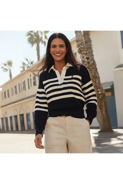 Lands' End Women's Drifter Rugby With Woven Collar Sweater In Multi