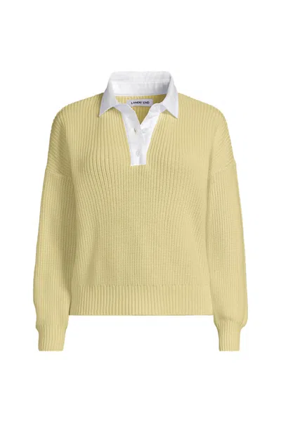 Lands' End Women's Drifter Rugby With Woven Collar Sweater In Yellow