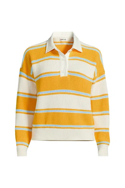 Lands' End Women's Drifter Rugby With Woven Collar Sweater In Yellow