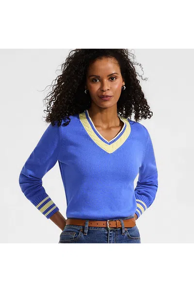 Lands' End Women's Drifter Set In Sleeve Vneck Sweater In Blue