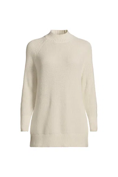 Lands' End Women's Drifter Shaker Easy Fit Mock Neck Tunic Sweater In White