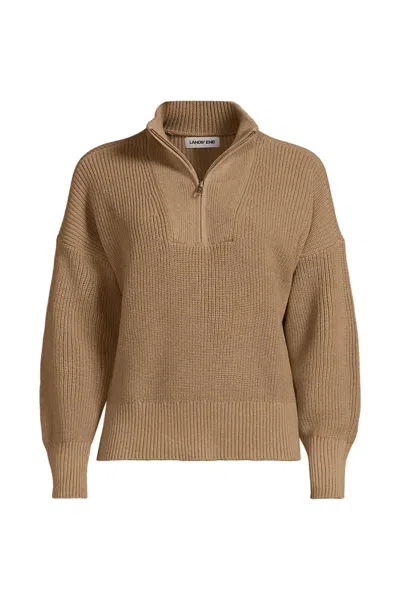Lands' End Women's Drifter Shaker Wedge Quarter Zip Sweater In Brown
