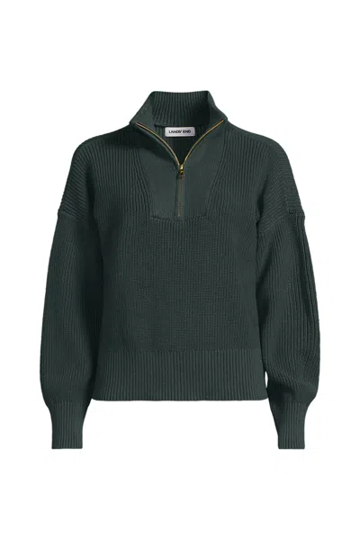 Lands' End Women's Drifter Shaker Wedge Quarter Zip Sweater In Green