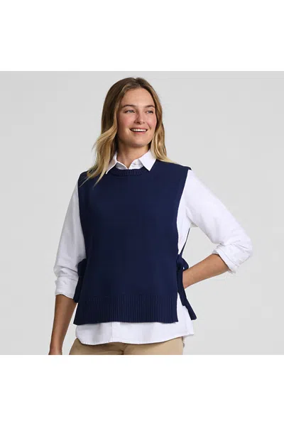 Lands' End Women's Drifter Side Tie Vest Sweater In Blue