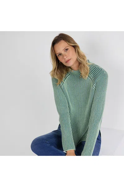 Lands' End Women's Drifter Two Color Shaker Mock Neck Sweater In Green